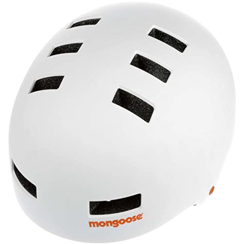 Mongoose Urban Youth/Adult Hardshell Helmet for Scooter, BMX, Cycling and Skateboarding, Mens and Womens, Kids 8+ Years Old, White/Orange, Medium/56-59cm