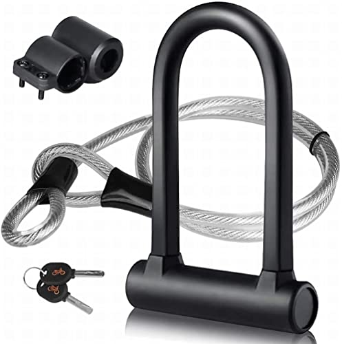 U-Lock for Bicycles, DINOKA U Bicycle Lock + Steel Cable Lock with Holder, 2-in-1 Bicycle Locker, U Lock, Flexible Steel Cable