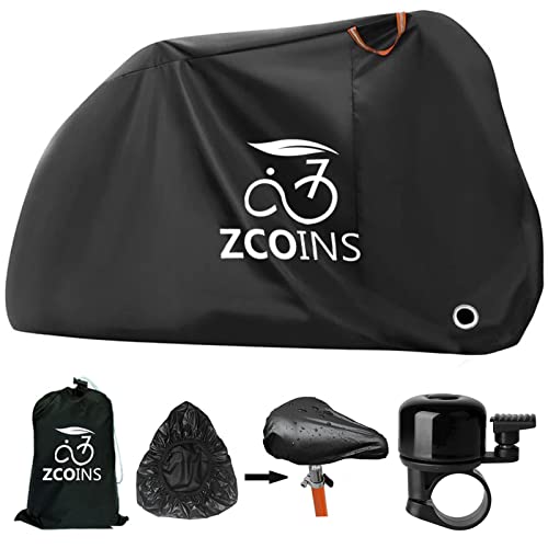 ZCOINS Lockable Bicycle Cover for 1 or 2 Bikes, Waterproof Bike Covers 210T Extra Heavy Duty Anti Rain Dust UV Protective Bicycle Storage Cover with Bike Seat Cover and Drawstring Bag