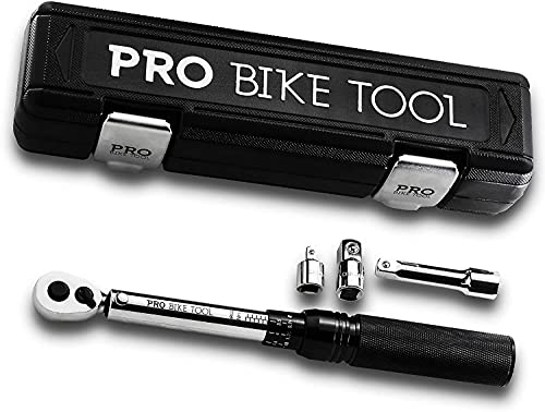 PRO BIKE TOOL 3/8 Inch Drive Click Torque Wrench Set, 10 to 60 Nm – Bicycle Maintenance Kit for Road & Mountain Bikes - Motorcycle Multitool - 1/2' & 1/4' Adapters, Extension Bar and Storage Box