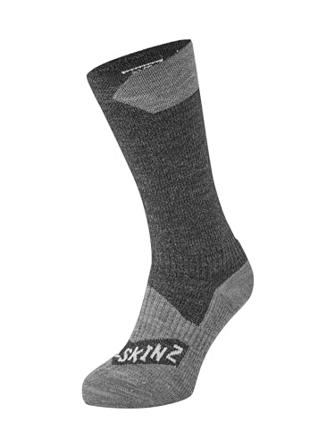 SEALSKINZ Men's Walking Thin Mid Socks, Black/Grey Marl, L
