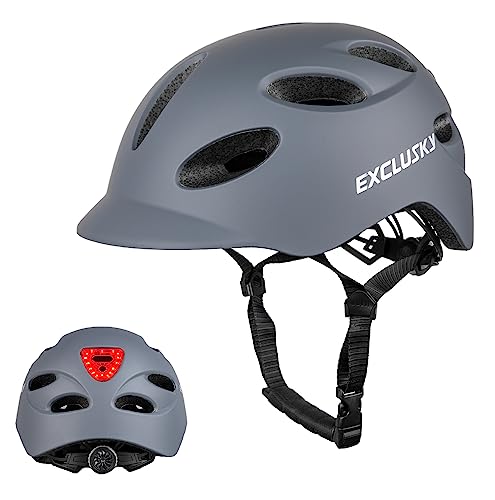 Exclusky Bike Helmet with Rechargeable USB Light, Urban Bicycle Commuter Helmet Men Adult Cycle Helmet Women 54-58cm/58-62cm (grey)