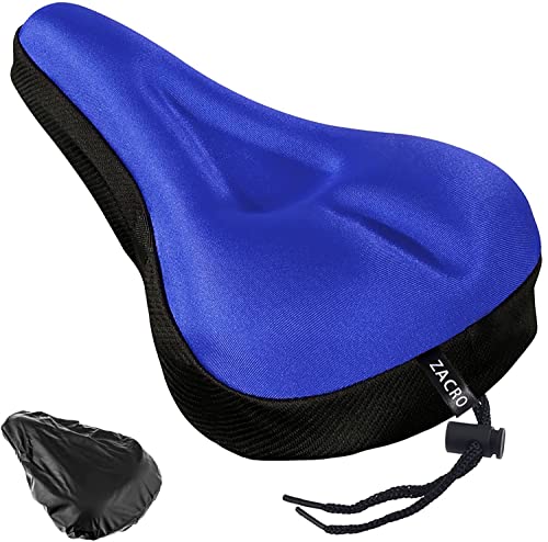 Zacro Blue Gel Bike Seat Cover - Extra Soft Gel Bicycle Seat Cover - Bike Saddle Cushion with Water & Dust Resistant Cover (Black)