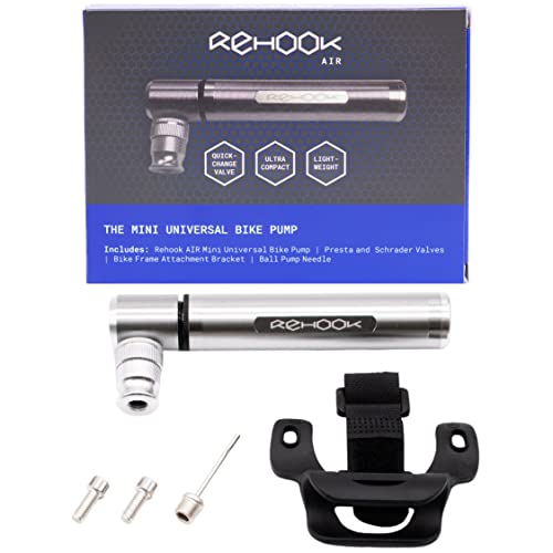 Rehook AIR - The Mini Universal Bike Pump for Cyclists - Cycling Pump with Presta and Schrader valves, fits all cycle valves