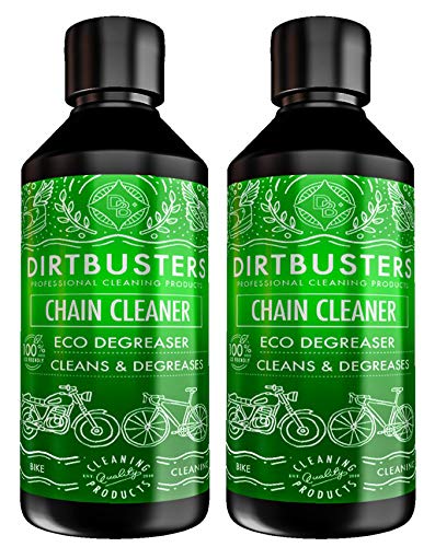 Dirtbusters Eco bike bicycle chain cleaner degreaser 2 x 250ml with powerful eco friendly mountain road bike cycle bmx chain cleaning to get the muck off