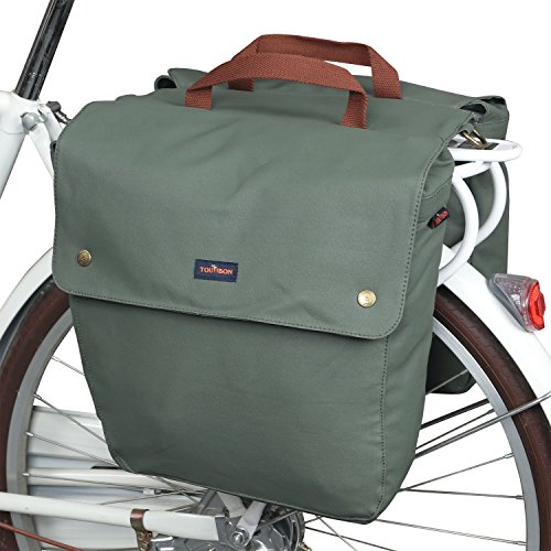 TOURBON Waterproof Canvas Bicycle Bike Rear Seat Carrier Luggage Storage Bag Cycling Double Roll-up Pannier Bag Rear Pack - Green