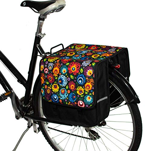 BikyBag Classic CL - Bicycle Double Panniers,Bike Bag, Fashion, Cycle, Bike, Women's - Men's (Folklore Flowers)