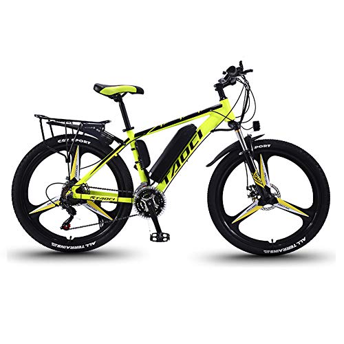 26'' Electric Bikes, Mens Mountain Bike, Magnesium Alloy Ebikes Bicycles, with Removable Large Capacity Rechargeable Battery 36V 240W, for Sports Outdoor Cycling Travel Commuting,Yellow,13AH