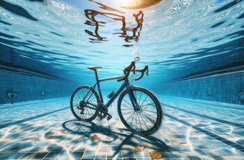a bicycle seen underwater in a pool